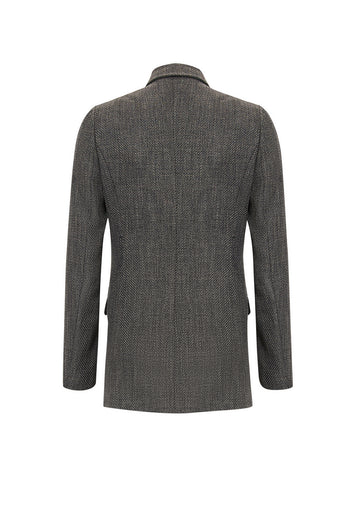 Kruvaze Uzun Kollu Dokuma Blazer Ceket