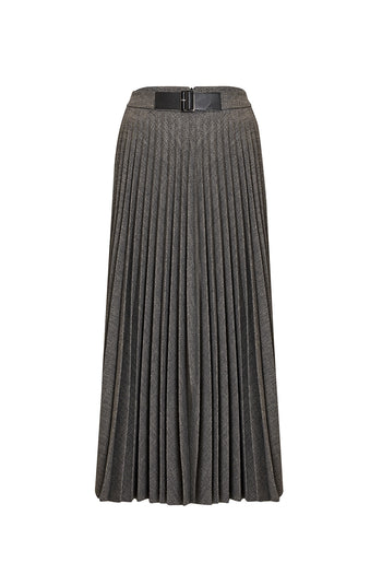 Balık Sırtı Desenli Pilisoley Yüksek Bel Tokalı Regular Midi Etek