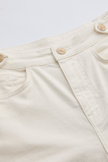 Cepli İspanyol Paça Yüksek Bel Regular Denim Beyaz Pantolon