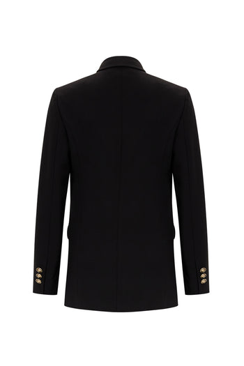 Gold Düğme Detaylı Kruvaze Dokuma Blazer Ceket