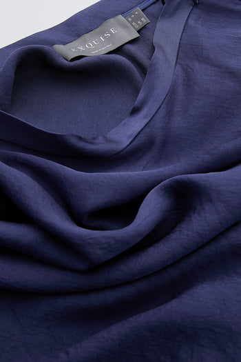 Fermuarlı Regular Kloş Midi Lacivert Etek