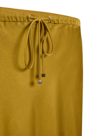 Saten Yüzeyli Bağcıklı Regular Dokuma Midi Etek