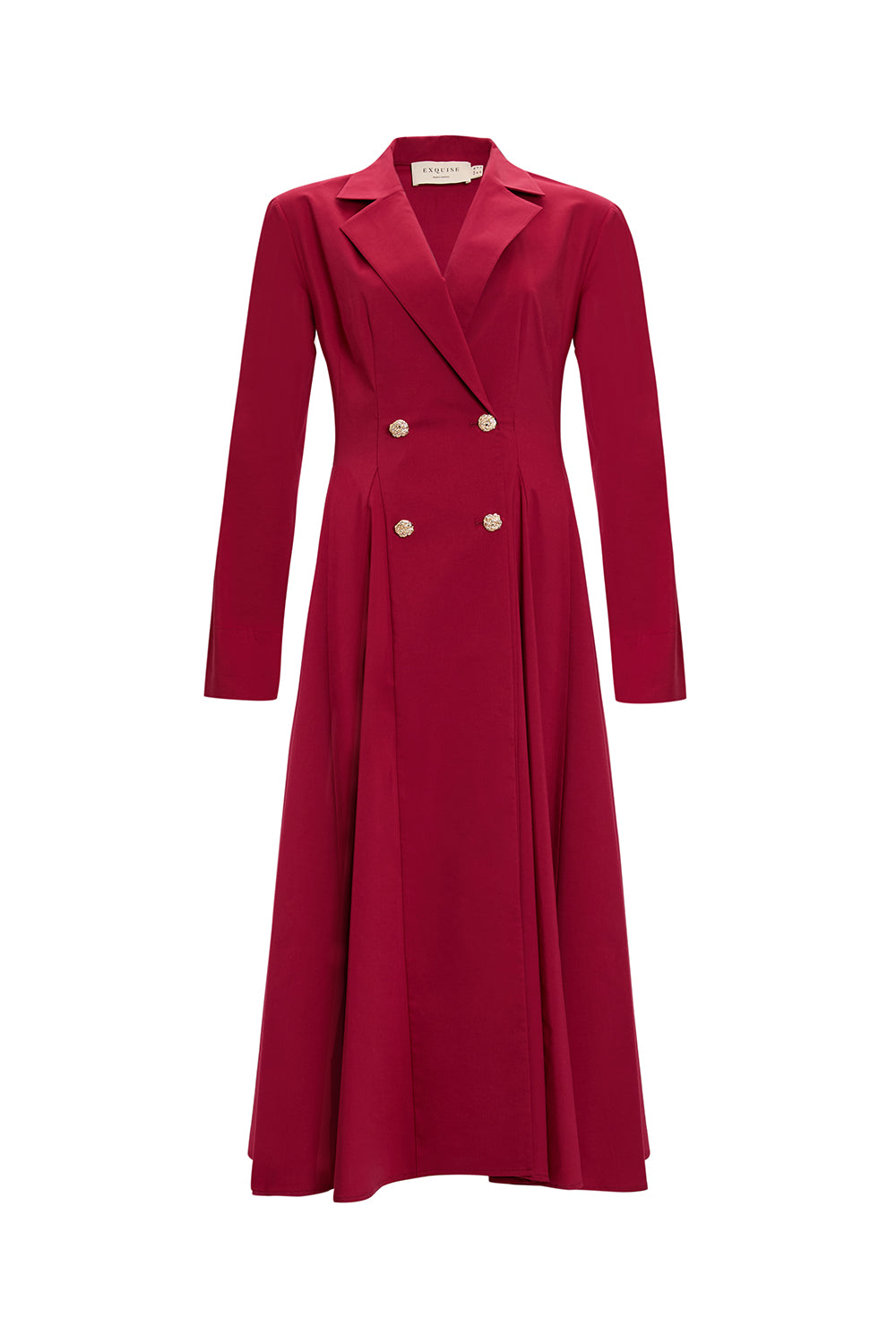 Gold Düğme Detaylı Kruvaze Dokuma Midi Blazer Elbise