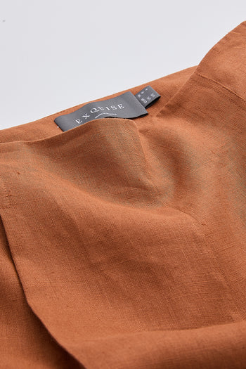 Beli Pileli Geniş Paça Cepli Keten Regular Taba Pantolon