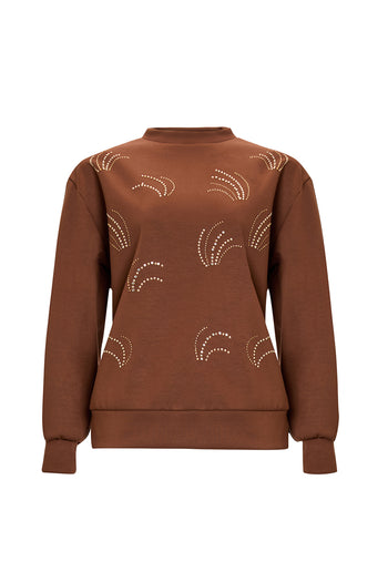 Desenli Taş İşlemeli Regular Uzun Kol Sweatshirt