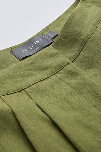 Cepli Fermuarlı Culotte Regular Keten Haki Pantolon