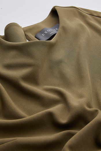 Bisiklet Yaka Fermuarlı Belden Bağlamalı Regular Örme Haki Elbise