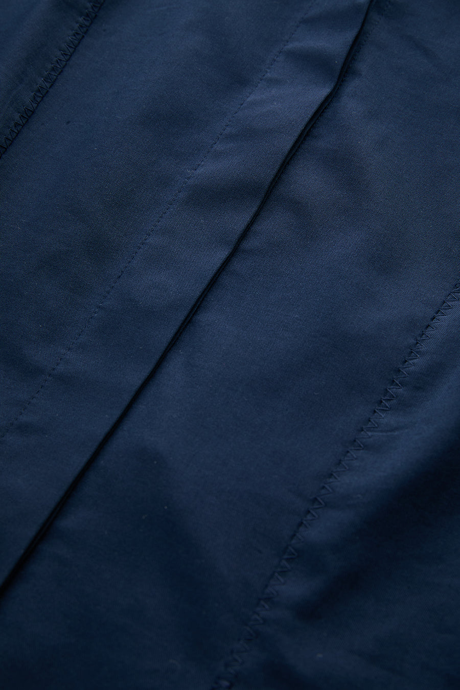 Düşük Kol Pileli Zikzak Dikişli Slim Fit Lacivert Gömlek