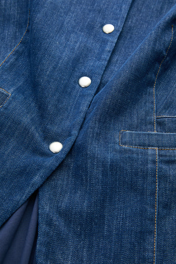 Denim Garnili Fermuarlı Regular Midi Mavi Elbise