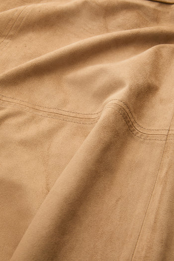 Dikiş Detaylı Fermuarlı Süet Camel Midi Etek