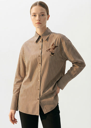 Taş İşlemeli Çizgili Cepsiz Regular Gömlek