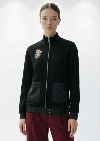 Taş İşlemeli Siyah Örme Regular Ceket