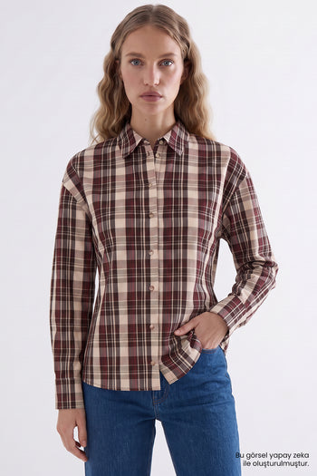 Arka Pilili Uzun Kollu Slim Fit Çıt Çıtlı Çok Renkli Gömlek
