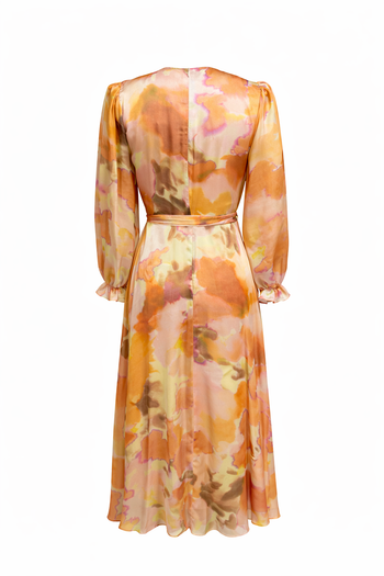 Bisiklet Yaka Uzun Kol Bol Kesim Desenli Elbise