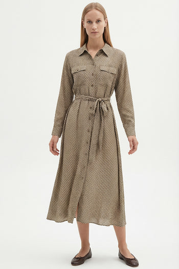 Desenli Uzun Kollu Regular Dokuma Gömlek Elbise