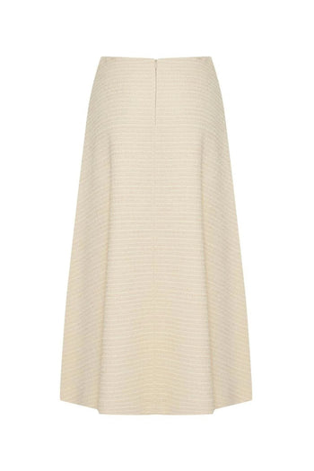 Ekru Renk Dokulu Kumaş Diz Altı Kloş Etek