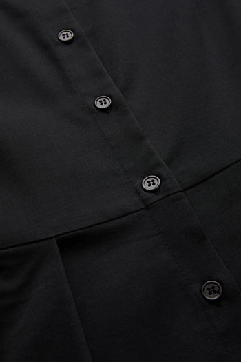 Gömlek Yaka Kısa Kol Bele Oturan Kemerli Midi Boy Siyah Elbise