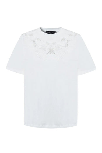 İşleme Detaylı Beyaz Regular Örme Tişört