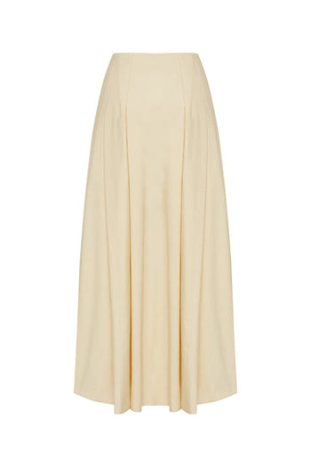 Açık Sarı Pileli Pamuklu Midi Boy Etek