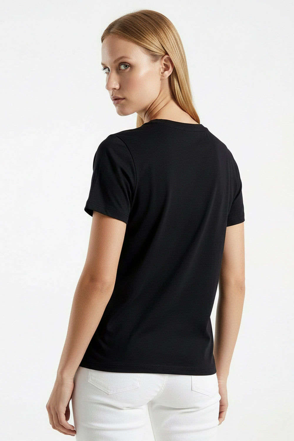 Gold İşleme Siyah Bisiklet Yaka Regular Pamuklu Örme Tişört