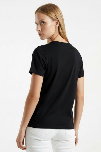 Gold İşleme Siyah Bisiklet Yaka Regular Pamuklu Örme Tişört