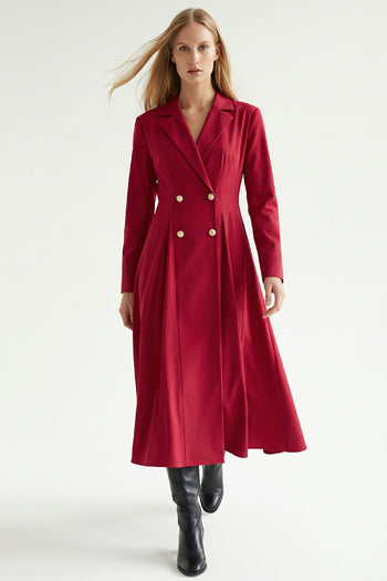 Gold Düğme Detaylı Kruvaze Dokuma Midi Blazer Elbise