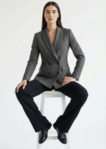 Kruvaze Uzun Kollu Dokuma Blazer Ceket