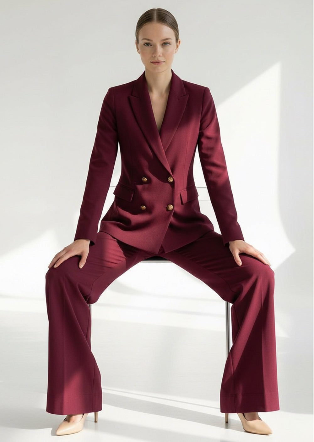 Gold Düğme Detaylı Kruvaze Dokuma Blazer Ceket