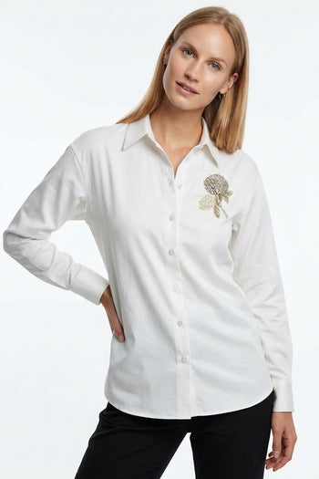 Çiçek Taş İşlemeli Uzun Kollu Regular Gömlek