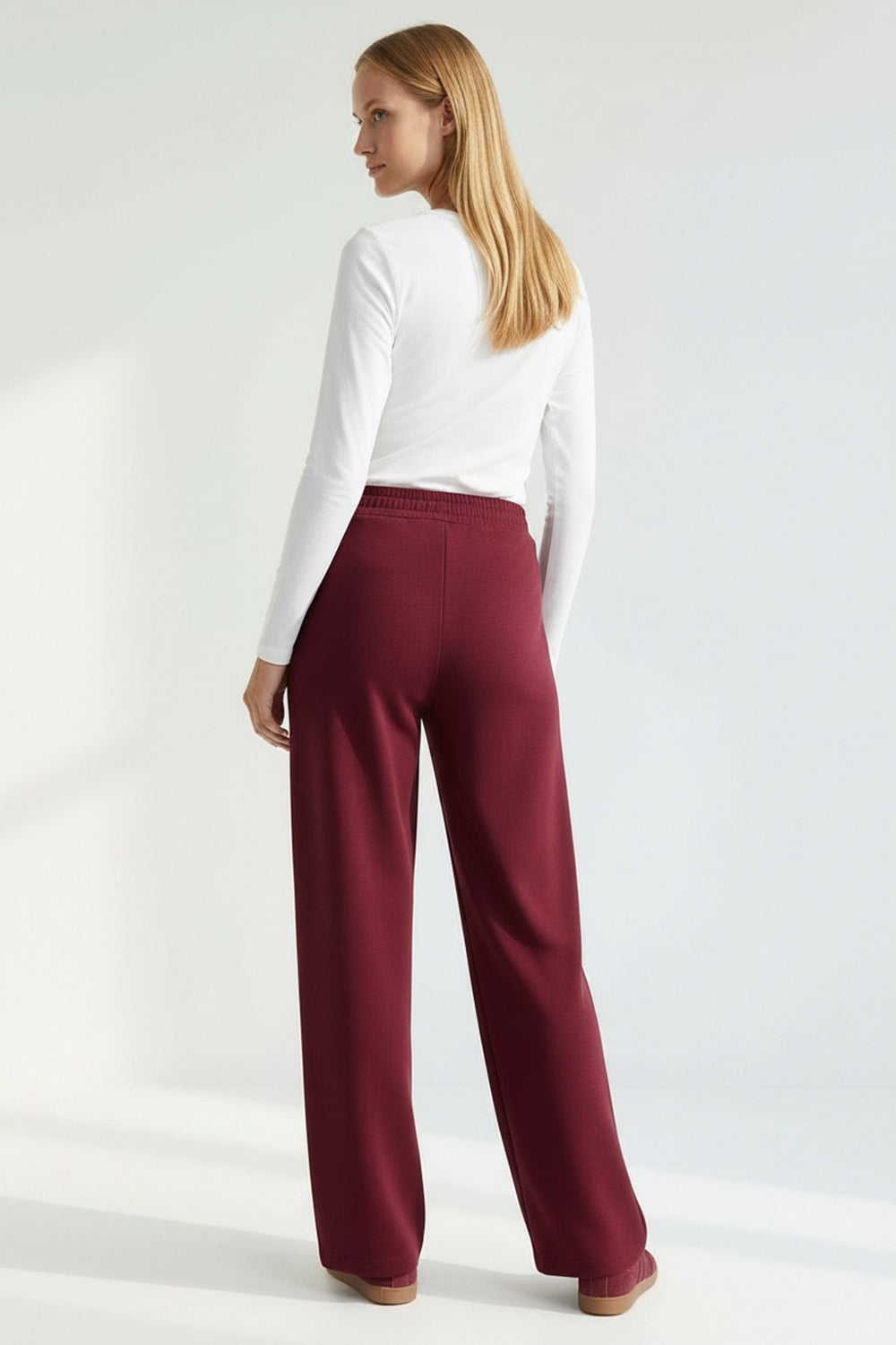 Beli Lastikli Örme Regular Vişne Pantolon