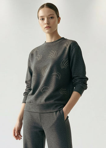 Desenli Taş İşlemeli Regular Uzun Kol Sweatshirt