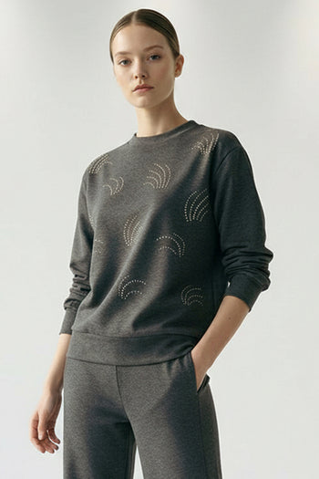 Desenli Taş İşlemeli Regular Uzun Kol Sweatshirt