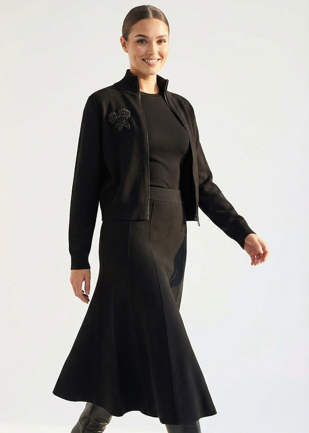 Fermuarlı Dik Yaka Uzun Kollu Regular Triko Hırka