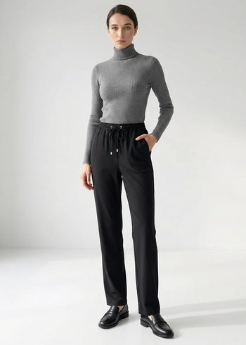 Bağcıklı Regular Örme Siyah Pantolon