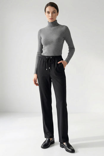 Bağcıklı Regular Örme Siyah Pantolon