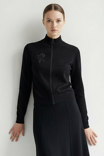 Fermuarlı Dik Yaka Uzun Kollu Regular Triko Hırka