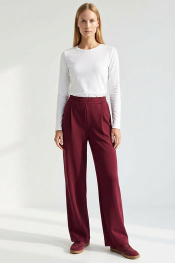 Beli Lastikli Örme Regular Vişne Pantolon