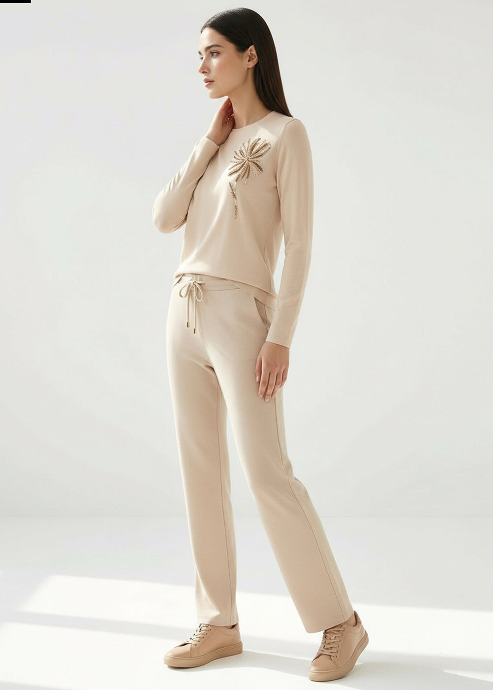 Bağcıklı Regular Örme Krem Pantolon