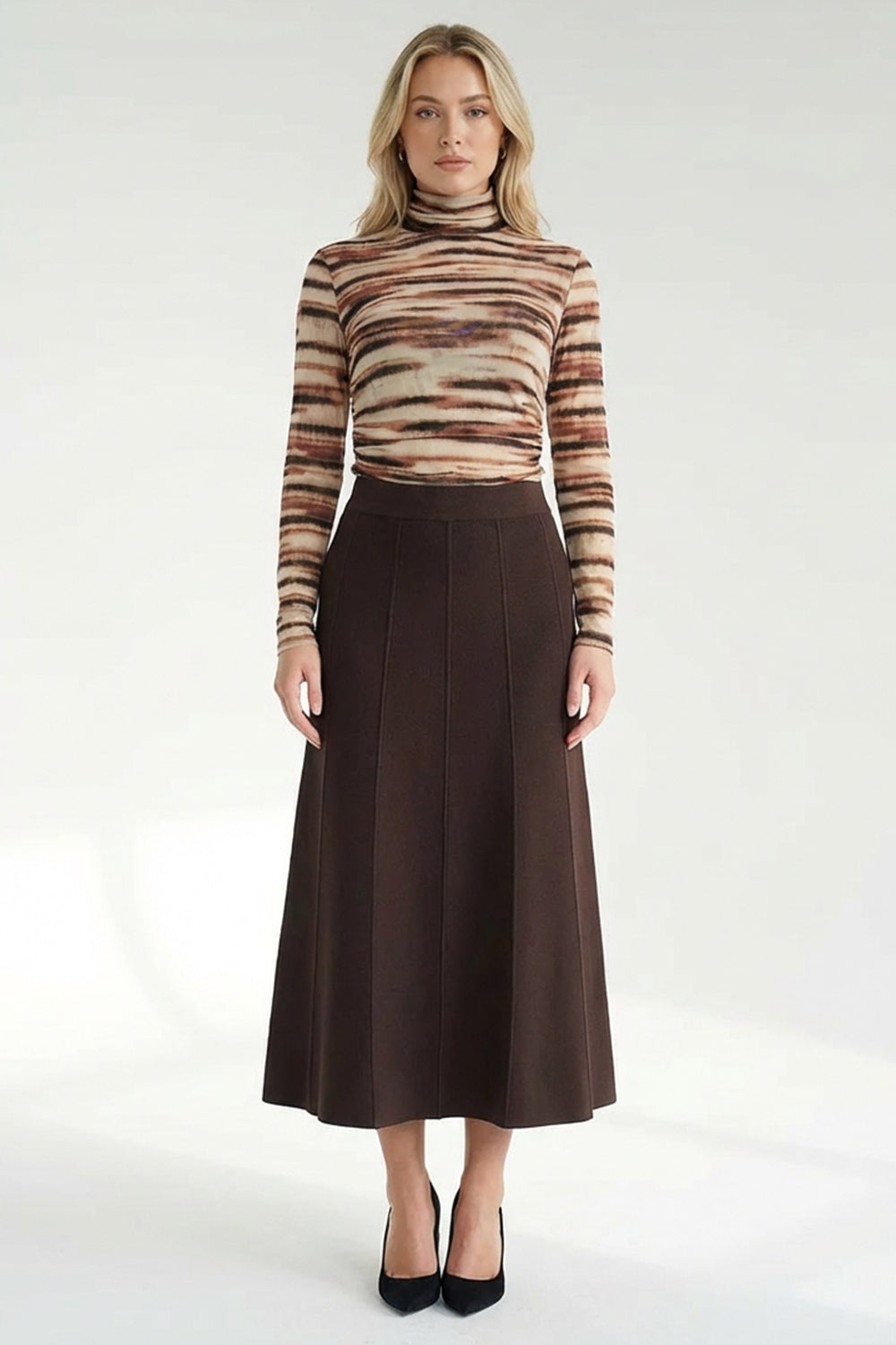 Yüksek Bel Midi Triko Regular Etek