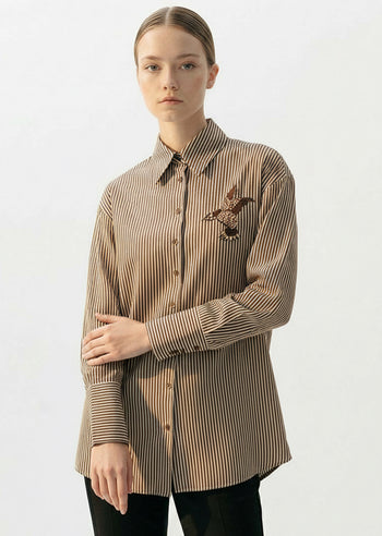 Taş İşlemeli Çizgili Cepsiz Regular Gömlek