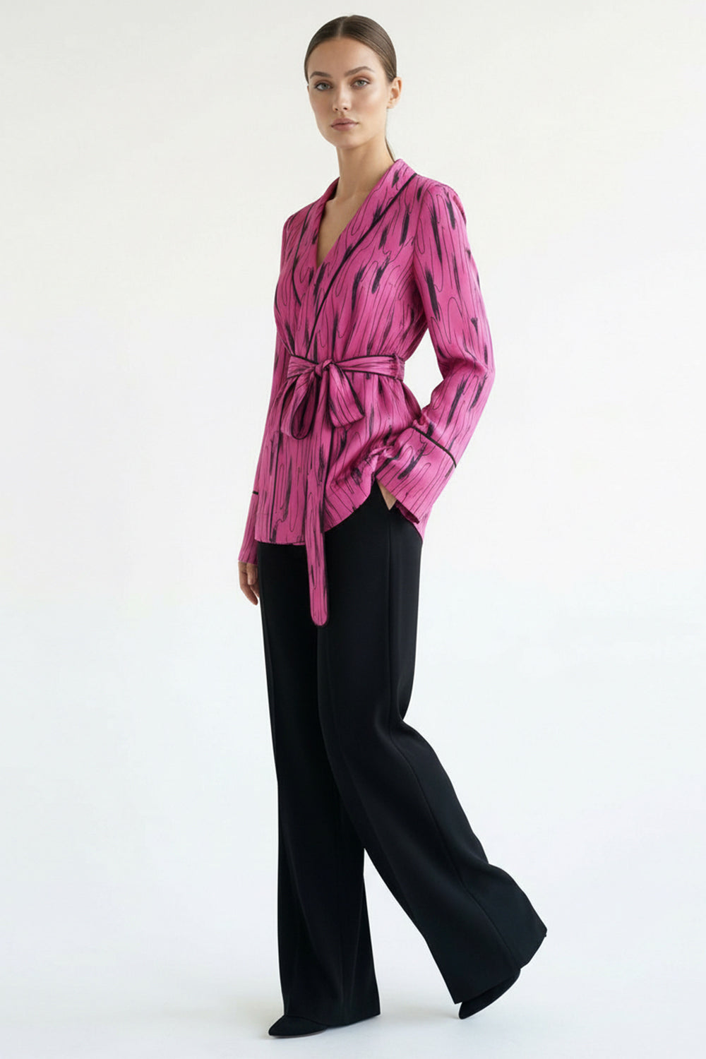 Kuşaklı Desenli Regular Ceket