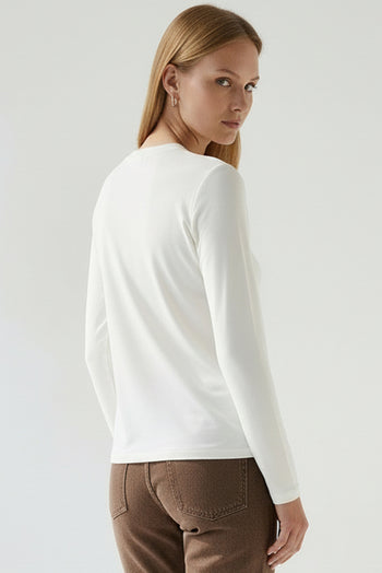 Bisiklet Yaka Uzun Kollu İşlemeli Dokuma Bluz