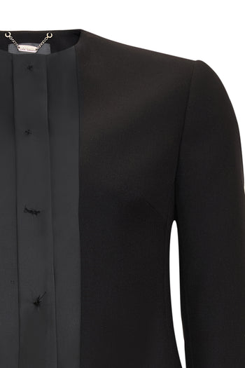 Cepli Bisiklet Yaka Uzun Kollu Taşlı Düğmeli Regular Siyah Ceket