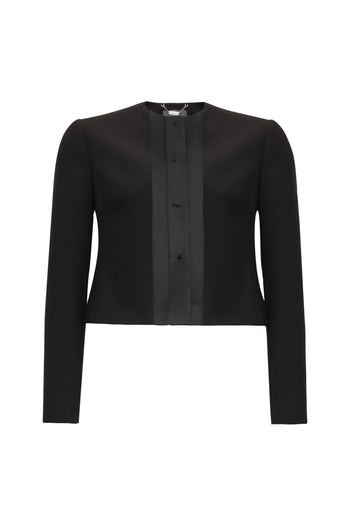 Cepli Bisiklet Yaka Uzun Kollu Taşlı Düğmeli Regular Siyah Ceket