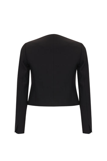 Cepli Bisiklet Yaka Uzun Kollu Taşlı Düğmeli Regular Siyah Ceket