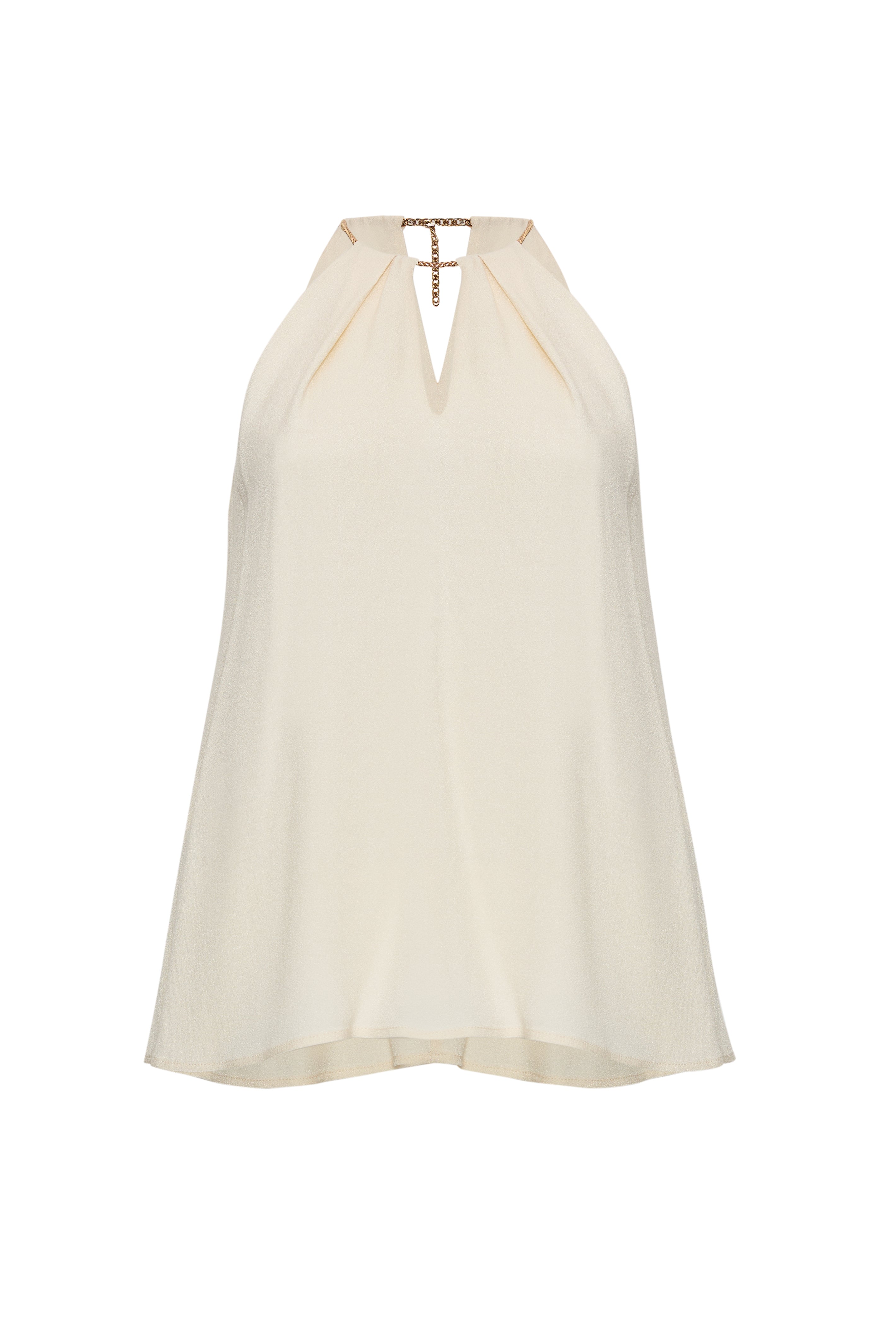 Zincir Detaylı Halter Yaka Regular Krem Bluz