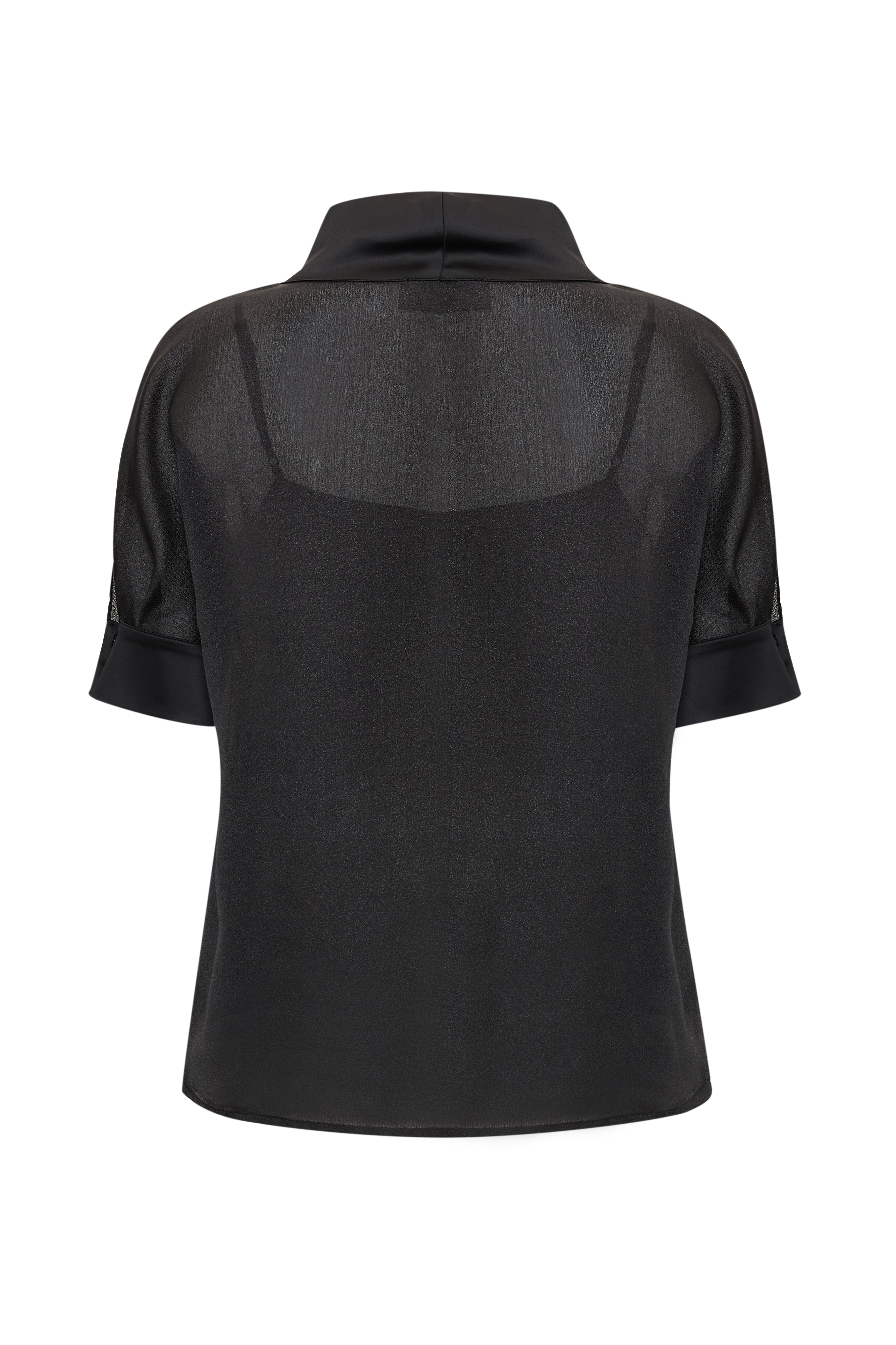 Kısa Kollu Astarlı Boğazlı Dökümlü Yaka Regular Organze Siyah Bluz