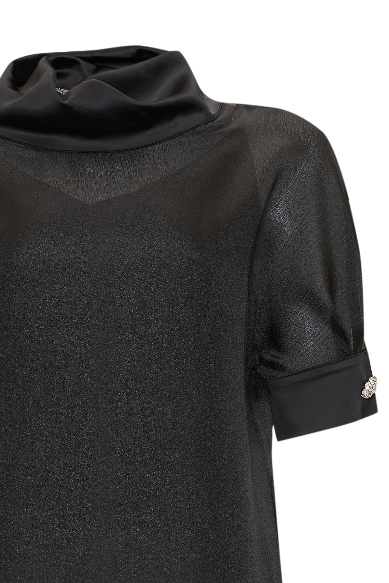 Kısa Kollu Astarlı Boğazlı Dökümlü Yaka Regular Organze Siyah Bluz