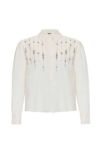 Taşlı Uzun Kollu Regular Kemik Gömlek