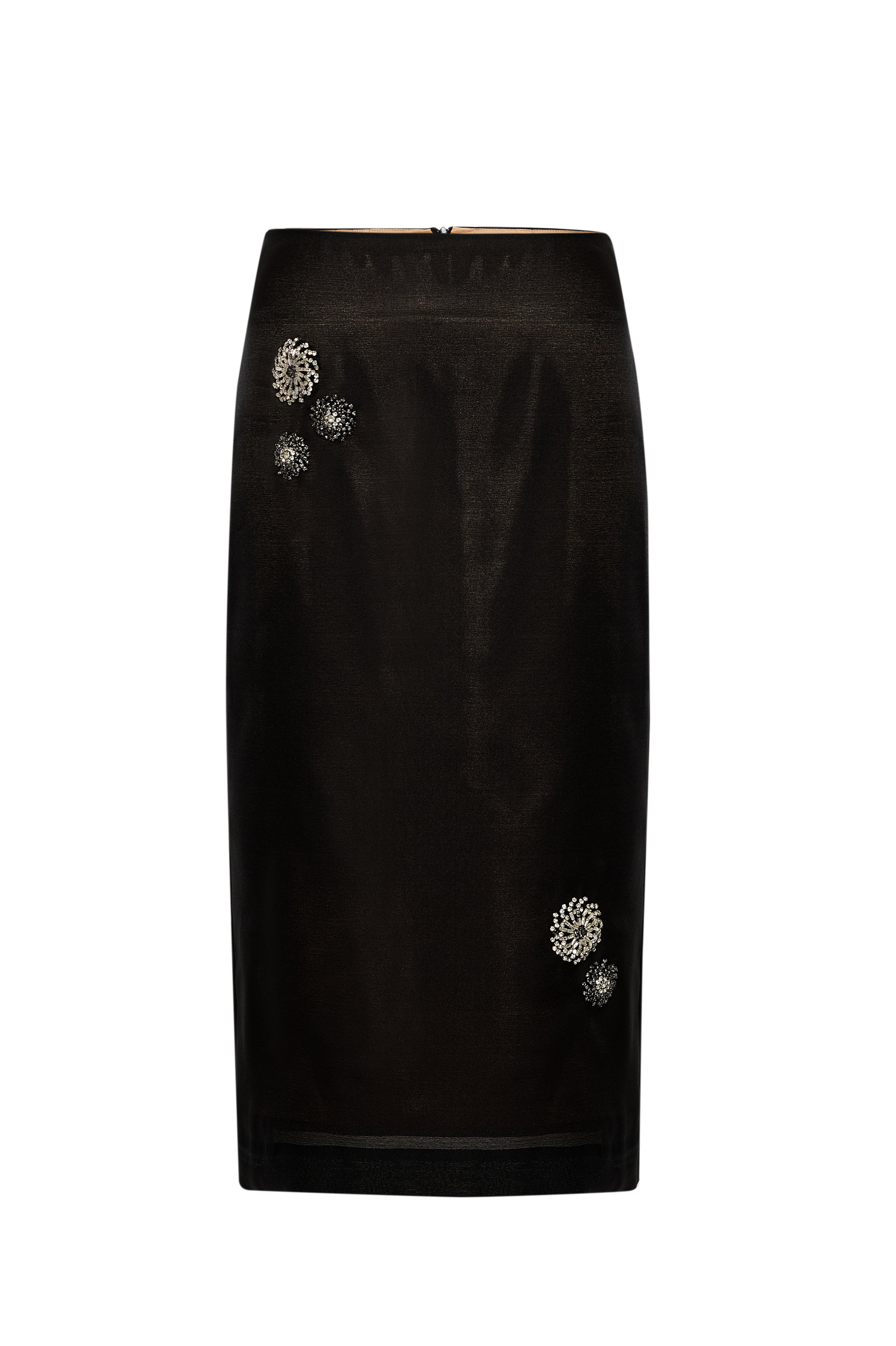 Aksesuar Detaylı Slim Fit Midi Siyah Etek